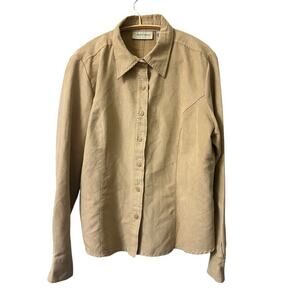 Vintage Suade Inspired Western Style lemon grass tan button down shirt size L